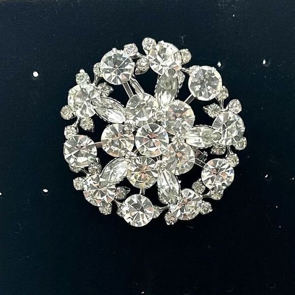 Unbranded Jewelry - Vintage Silver Floral Crystal Brooch Pin Clear Stone